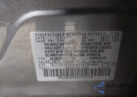 2017 Nissan Sentra Sv from USA, damaged, VIN 3N1AB7AP5HY377768
